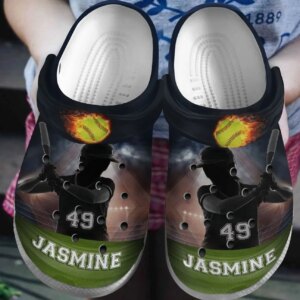 Softball Personalized Clog Custom Crocs Comfortablefashion Style Comfortable For Women Men Kid Print 3D Fire Softball
