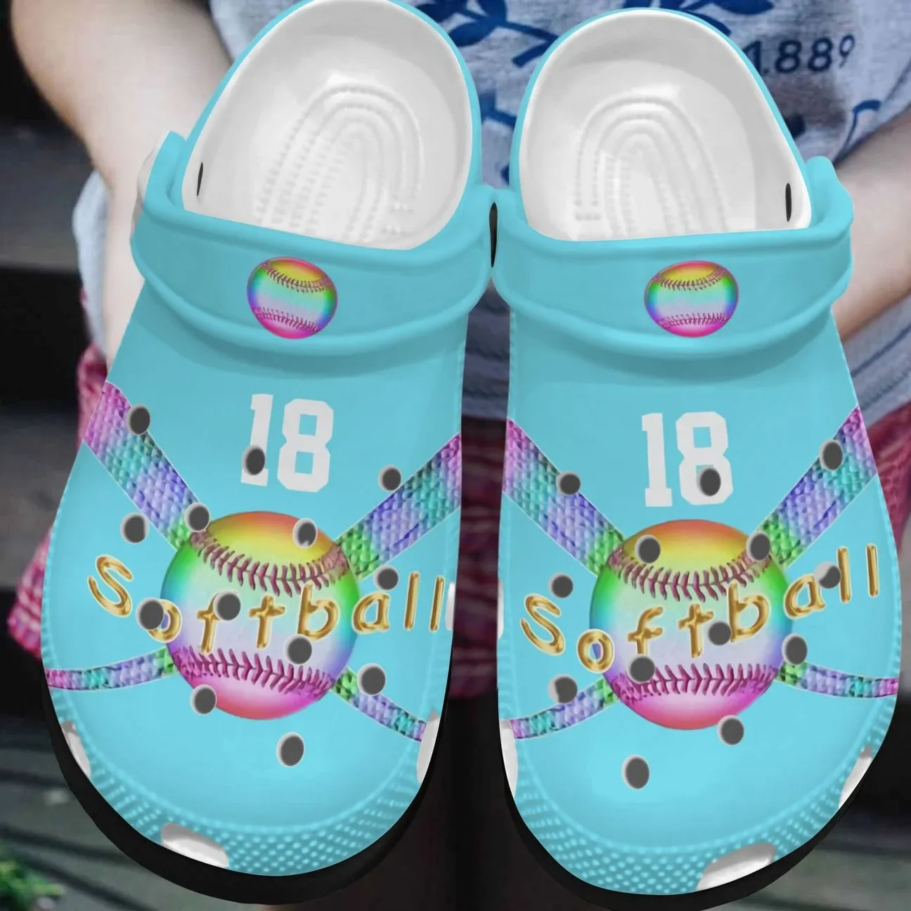 Softball Personalized Clog Custom Crocs Comfortablefashion Style Comfortable For Women Men Kid Print 3D Light Blue Softball Softball Personalized Clog Custom Crocs Comfortablefashion Style Comfortable For Women Men Kid Print 3D Light Blue Softball