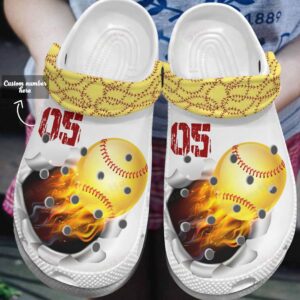 Softball Personalized Crocs Clog Classic Clog Whitesole Softball On Fire Shoes