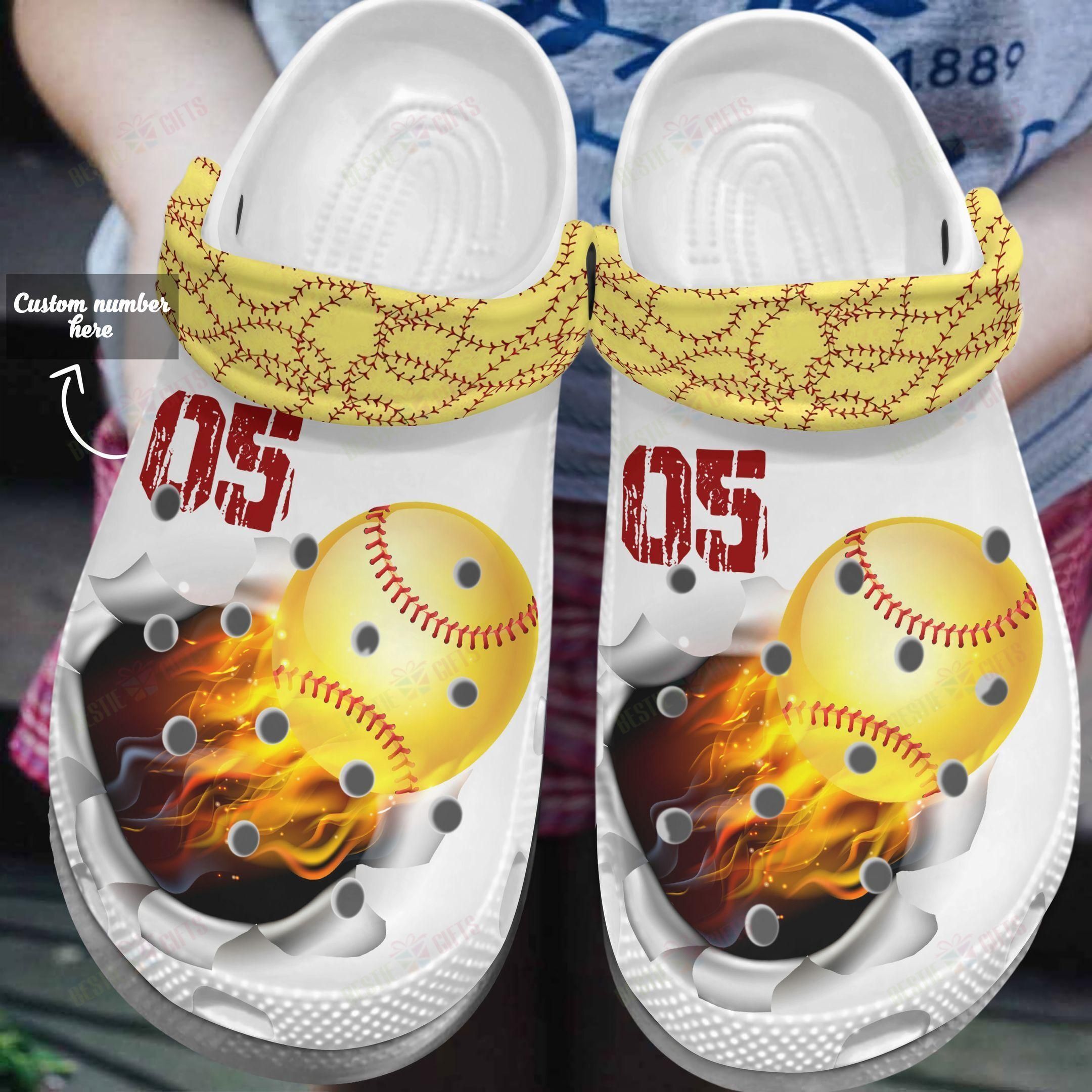 Softball Personalized Crocs Clog Classic Clog Whitesole Softball On Fire Shoes Softball Personalized Crocs Clog Classic Clog Whitesole Softball On Fire Shoes