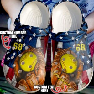 Softball Personalized Flag Love Sku 2411 Crocs Crocband Clog Comfortable For Mens Womens Classic Clog Water Shoes