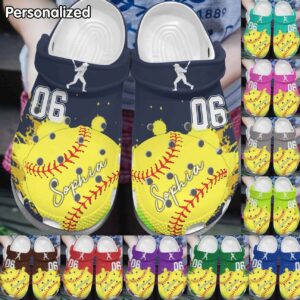 Softball Personalized Personalize Clog Custom Crocs Fashionstyle Comfortable For Women Men Kid Print 3D Whitesole Colorful