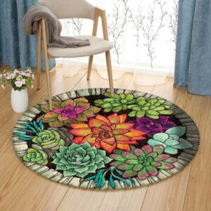 Stone Lotus Round Carpet Floor Rug Living Room Bedroom Decor Round Area Rug Carpet