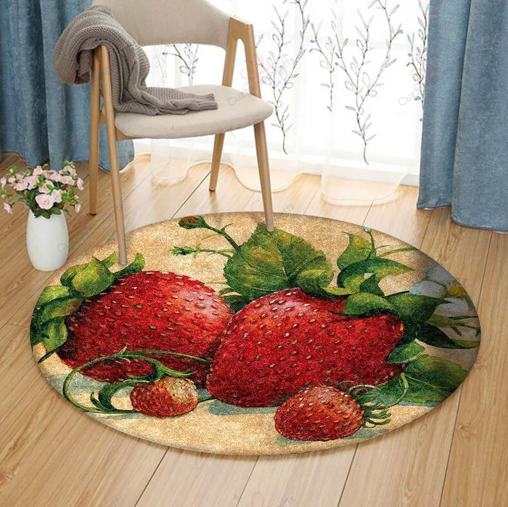Strawberries Round Carpet Floor Rug Living Room Bedroom Decor Round Area Rug Carpet Strawberries Round Carpet Floor Rug Living Room Bedroom Decor Round Area Rug Carpet