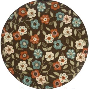 Stylehaven Floral Brown Round Carpet Floor Rug Living Room Bedroom Decor Round Area Rug Carpet