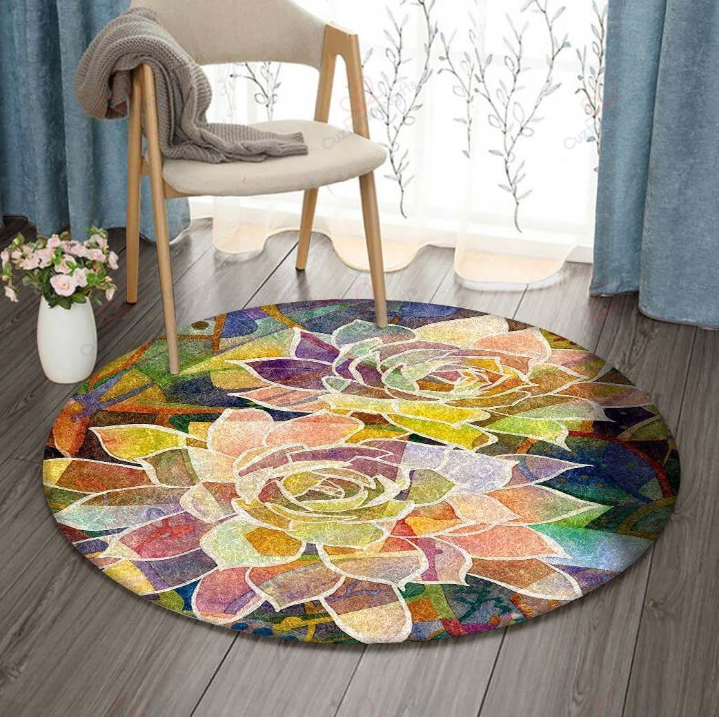 Succulent Mirage Round Carpet Floor Rug Living Room Bedroom Decor Round Area Rug Carpet Succulent Mirage Round Carpet Floor Rug Living Room Bedroom Decor Round Area Rug Carpet