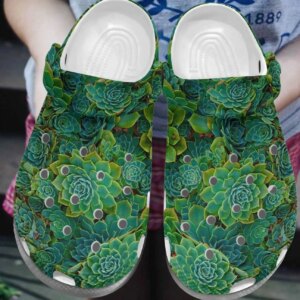Succulent Personalize Clog Custom Crocs Fashionstyle Comfortable For Women Men Kid Print 3D Whitesole Green Succulents