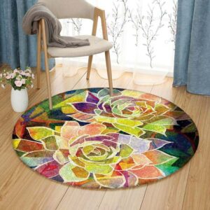 Succulent Plant Round Carpet Floor Rug Living Room Bedroom Decor Round Area Rug Carpet