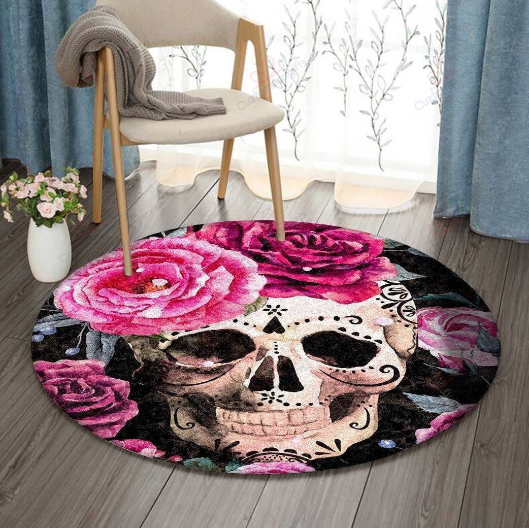 Sugar Skull And Roses Round Carpet Floor Rug Living Room Bedroom Decor Round Area Rug Carpet Sugar Skull And Roses Round Carpet Floor Rug Living Room Bedroom Decor Round Area Rug Carpet