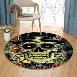 Sugar Skull Gentlemen Round Carpet Floor Rug Living Room Bedroom Decor Round Area Rug Carpet