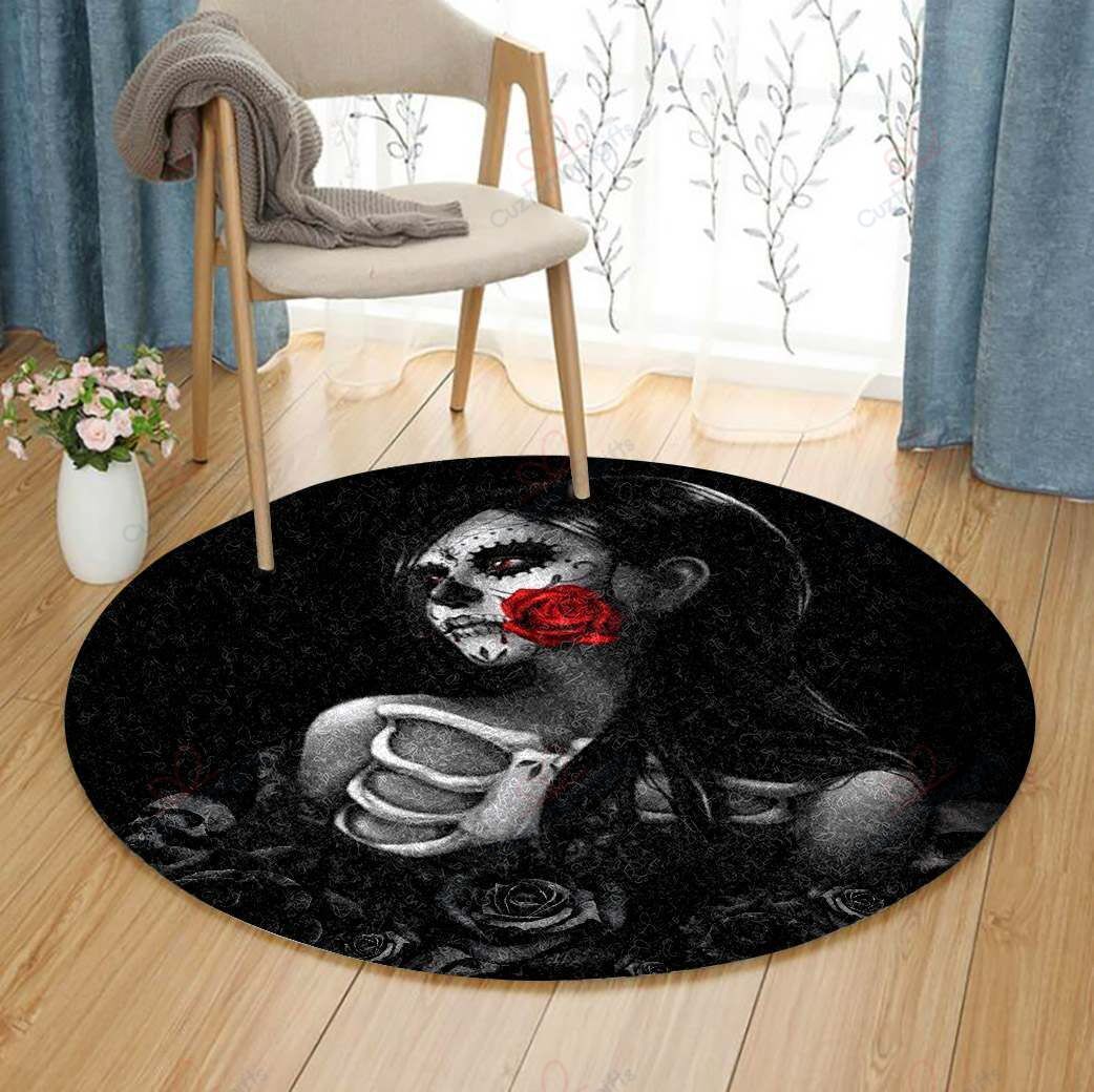 Sugar Skull Girl With Red Rose Round Carpet Floor Rug Living Room Bedroom Decor Round Area Rug Carpet Sugar Skull Girl With Red Rose Round Carpet Floor Rug Living Room Bedroom Decor Round Area Rug Carpet