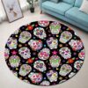 Sugar Skull Pattern Round Carpet Floor Rug Living Room Bedroom Decor Round Area Rug Carpet