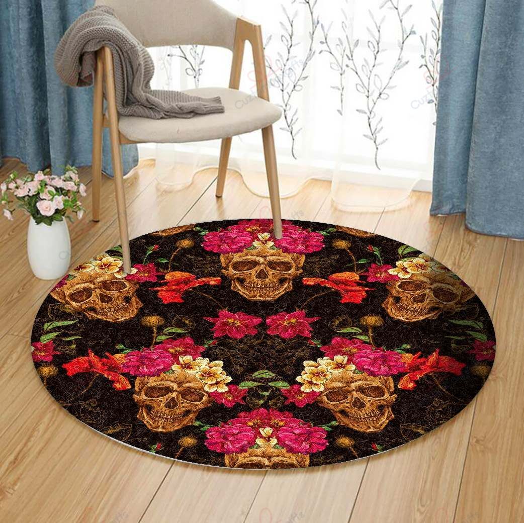 Sugar Skulls And Flower Round Carpet Floor Rug Living Room Bedroom Decor Round Area Rug Carpet Sugar Skulls And Flower Round Carpet Floor Rug Living Room Bedroom Decor Round Area Rug Carpet
