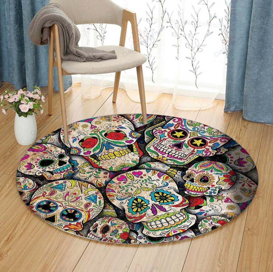 Sugar Skulls Round Carpet Floor Rug Living Room Bedroom Decor Round Area Rug Carpet Sugar Skulls Round Carpet Floor Rug Living Room Bedroom Decor Round Area Rug Carpet