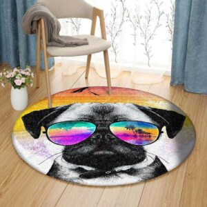 Summer Pug Round Carpet Floor Rug Living Room Bedroom Decor Round Area Rug Carpet