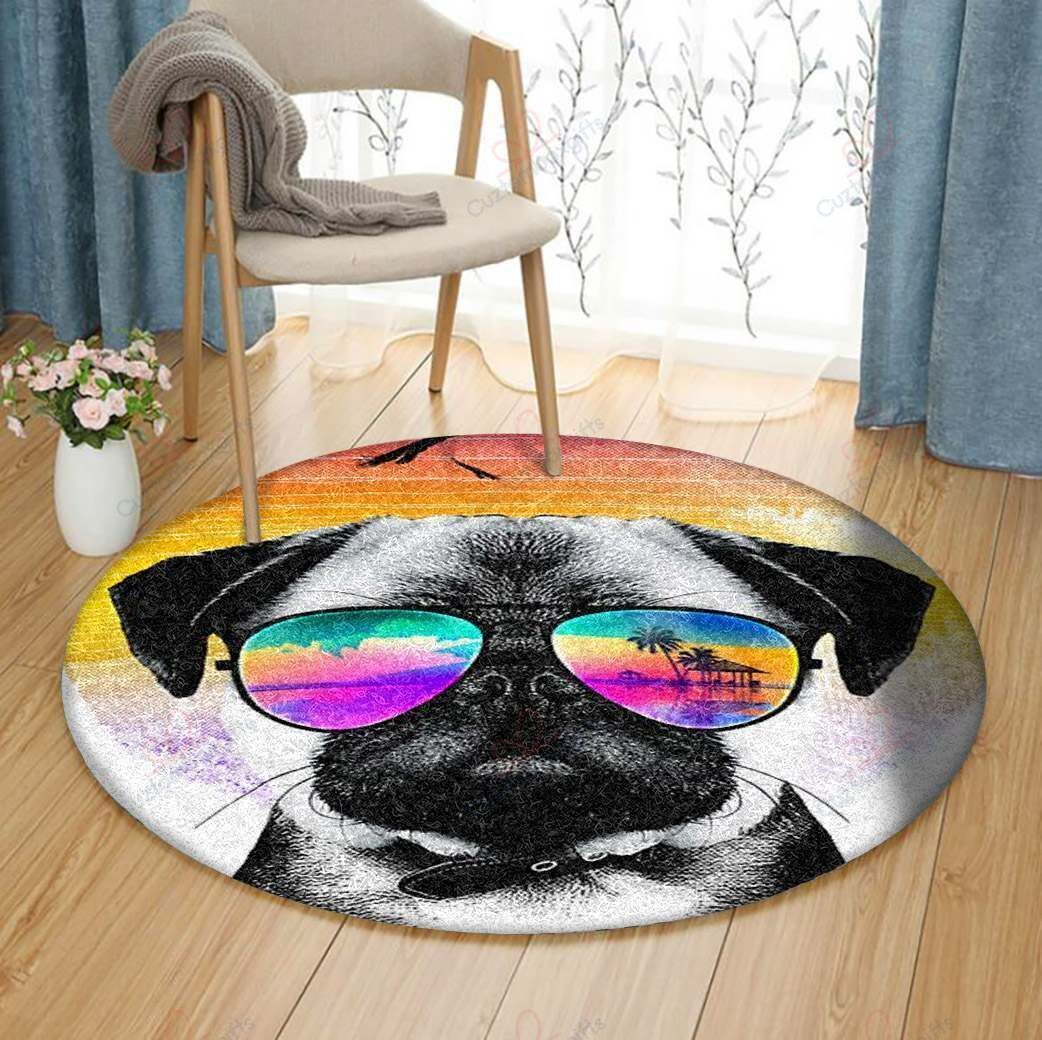 Summer Pug Round Carpet Floor Rug Living Room Bedroom Decor Round Area Rug Carpet Summer Pug Round Carpet Floor Rug Living Room Bedroom Decor Round Area Rug Carpet