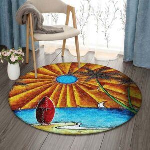 Summer Surfboard Round Carpet Floor Rug Living Room Bedroom Decor Round Area Rug Carpet
