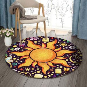 Sun And Flower Round Carpet Floor Rug Living Room Bedroom Decor Round Area Rug Carpet