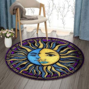 Sun And Moon Blue And Yellow Round Carpet Floor Rug Living Room Bedroom Decor Round Area Rug Carpet