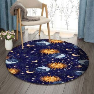 Sun And Moon Pattern Round Carpet Floor Rug Living Room Bedroom Decor Round Area Rug Carpet