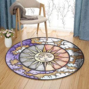 Sun And Moon Sky Round Carpet Floor Rug Living Room Bedroom Decor Round Area Rug Carpet
