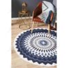 Sunburst Navy Round Carpet Floor Rug Living Room Bedroom Decor Round Area Rug Carpet