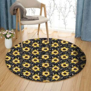 Sunflower And Bee Round Carpet Floor Rug Living Room Bedroom Decor Round Area Rug Carpet