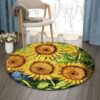 Sunflower And Blue Butterfly Round Carpet Floor Rug Living Room Bedroom Decor Round Area Rug Carpet