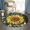 Sunflower And Blue Flower Round Carpet Floor Rug Living Room Bedroom Decor Round Area Rug Carpet