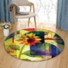 Sunflower And Butterflies Round Carpet Floor Rug Living Room Bedroom Decor Round Area Rug Carpet