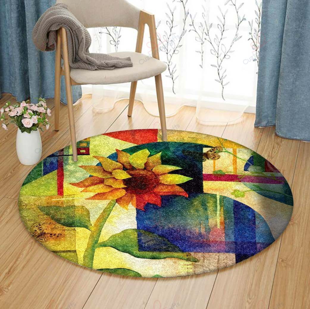 Sunflower And Butterflies Round Carpet Floor Rug Living Room Bedroom Decor Round Area Rug Carpet Sunflower And Butterflies Round Carpet Floor Rug Living Room Bedroom Decor Round Area Rug Carpet