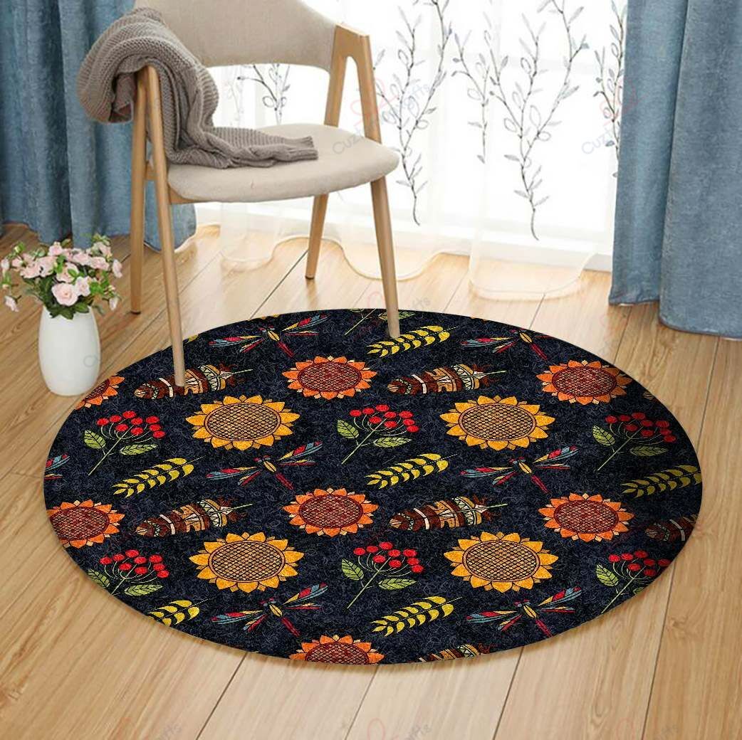 Sunflower And Dragonfly Round Carpet Floor Rug Living Room Bedroom Decor Round Area Rug Carpet Sunflower And Dragonfly Round Carpet Floor Rug Living Room Bedroom Decor Round Area Rug Carpet