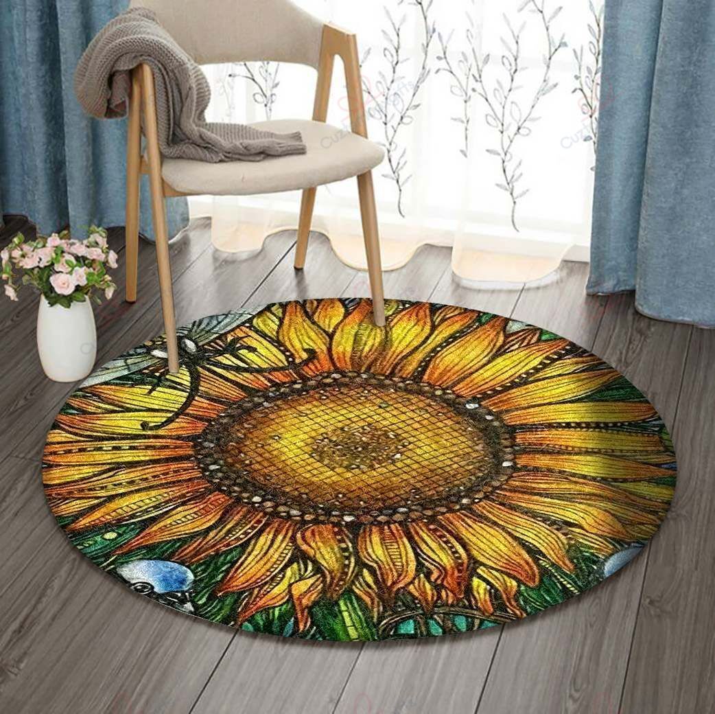 Sunflower And Insect Round Carpet Floor Rug Living Room Bedroom Decor Round Area Rug Carpet Sunflower And Insect Round Carpet Floor Rug Living Room Bedroom Decor Round Area Rug Carpet