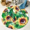 Sunflower And Leaf Round Carpet Floor Rug Living Room Bedroom Decor Round Area Rug Carpet