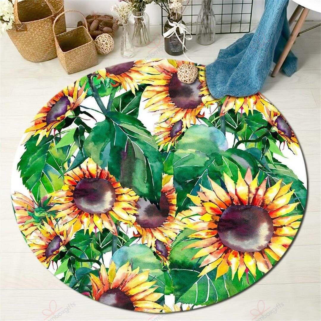 Sunflower And Leaf Round Carpet Floor Rug Living Room Bedroom Decor Round Area Rug Carpet Sunflower And Leaf Round Carpet Floor Rug Living Room Bedroom Decor Round Area Rug Carpet