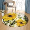 Sunflower And Leaves Round Carpet Floor Rug Living Room Bedroom Decor Round Area Rug Carpet