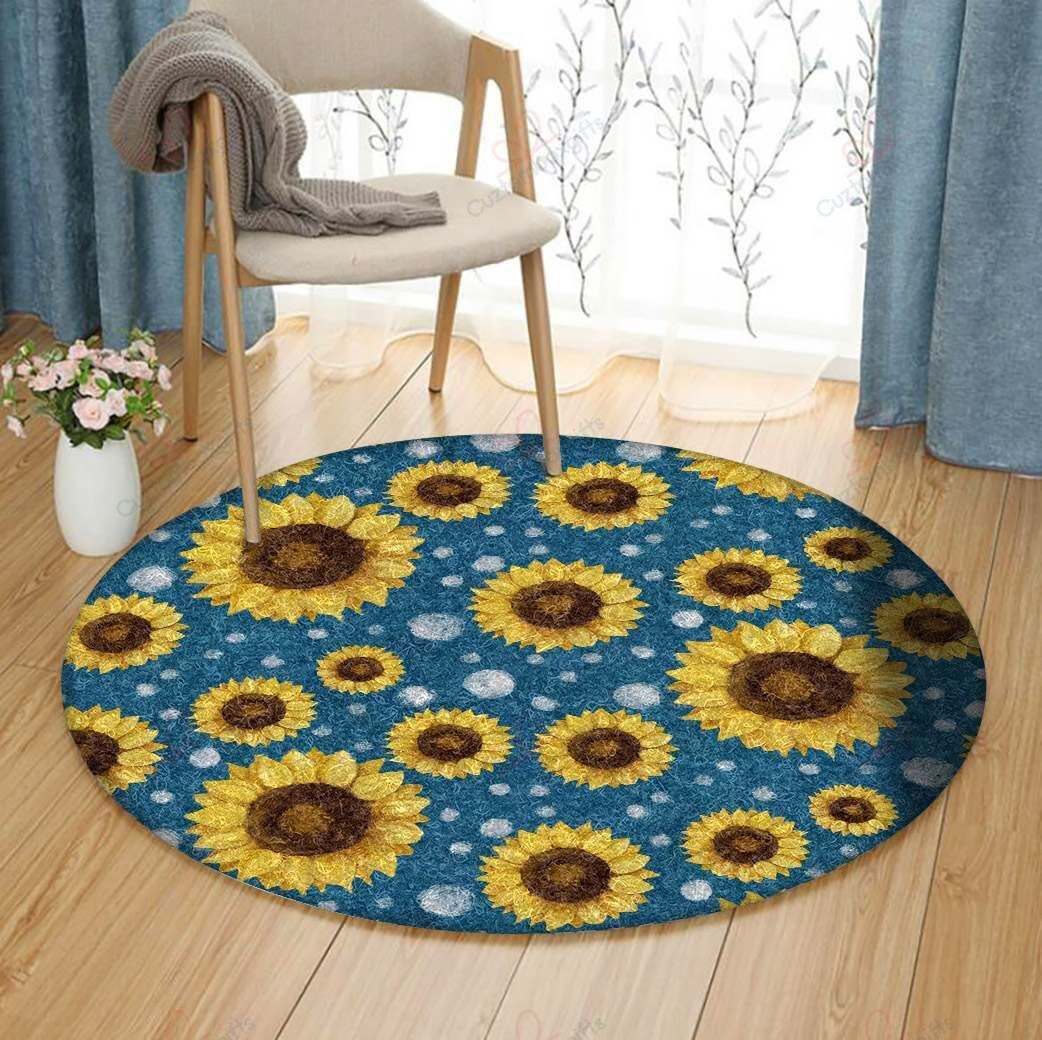 Sunflower And Snow Round Carpet Floor Rug Living Room Bedroom Decor Round Area Rug Carpet Sunflower And Snow Round Carpet Floor Rug Living Room Bedroom Decor Round Area Rug Carpet