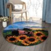 Sunflower And Sunset In Farm Round Carpet Floor Rug Living Room Bedroom Decor Round Area Rug Carpet