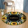 Sunflower And White Flower Round Carpet Floor Rug Living Room Bedroom Decor Round Area Rug Carpet