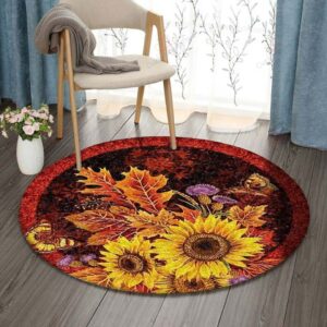 Sunflower Autumn Round Carpet Floor Rug Living Room Bedroom Decor Round Area Rug Carpet
