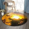 Sunflower Bee And Sun Round Carpet Floor Rug Living Room Bedroom Decor Round Area Rug Carpet
