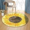 Sunflower Black Round Carpet Floor Rug Living Room Bedroom Decor Round Area Rug Carpet