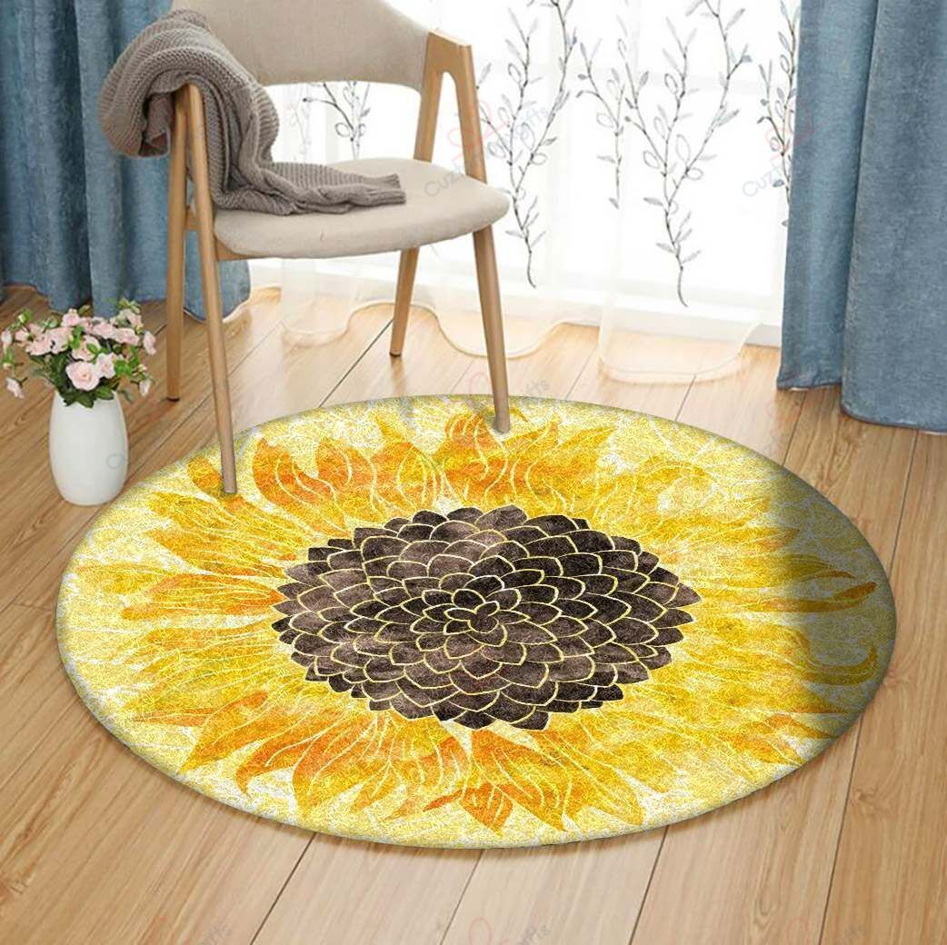 Sunflower Black Round Carpet Floor Rug Living Room Bedroom Decor Round Area Rug Carpet Sunflower Black Round Carpet Floor Rug Living Room Bedroom Decor Round Area Rug Carpet