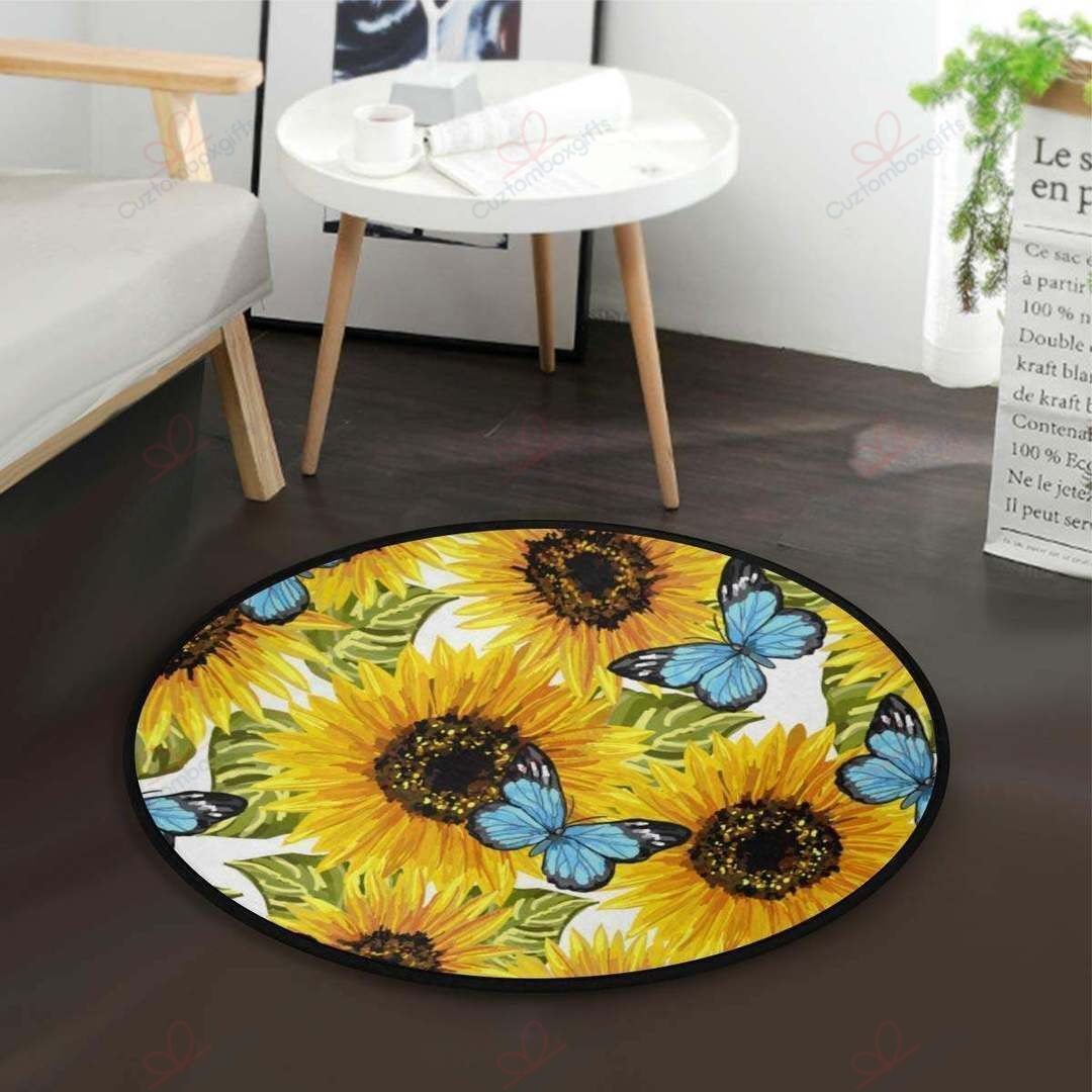 Sunflower Butterfly 2 Round Carpet Floor Rug Living Room Bedroom Decor Round Area Rug Carpet Sunflower Butterfly 2 Round Carpet Floor Rug Living Room Bedroom Decor Round Area Rug Carpet
