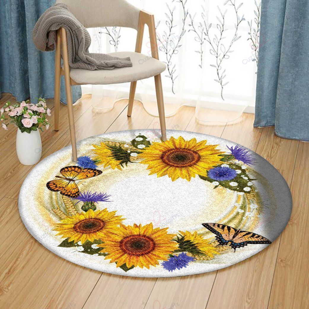 Sunflower Butterfly Round Carpet Floor Rug Living Room Bedroom Decor Round Area Rug Carpet Sunflower Butterfly Round Carpet Floor Rug Living Room Bedroom Decor Round Area Rug Carpet