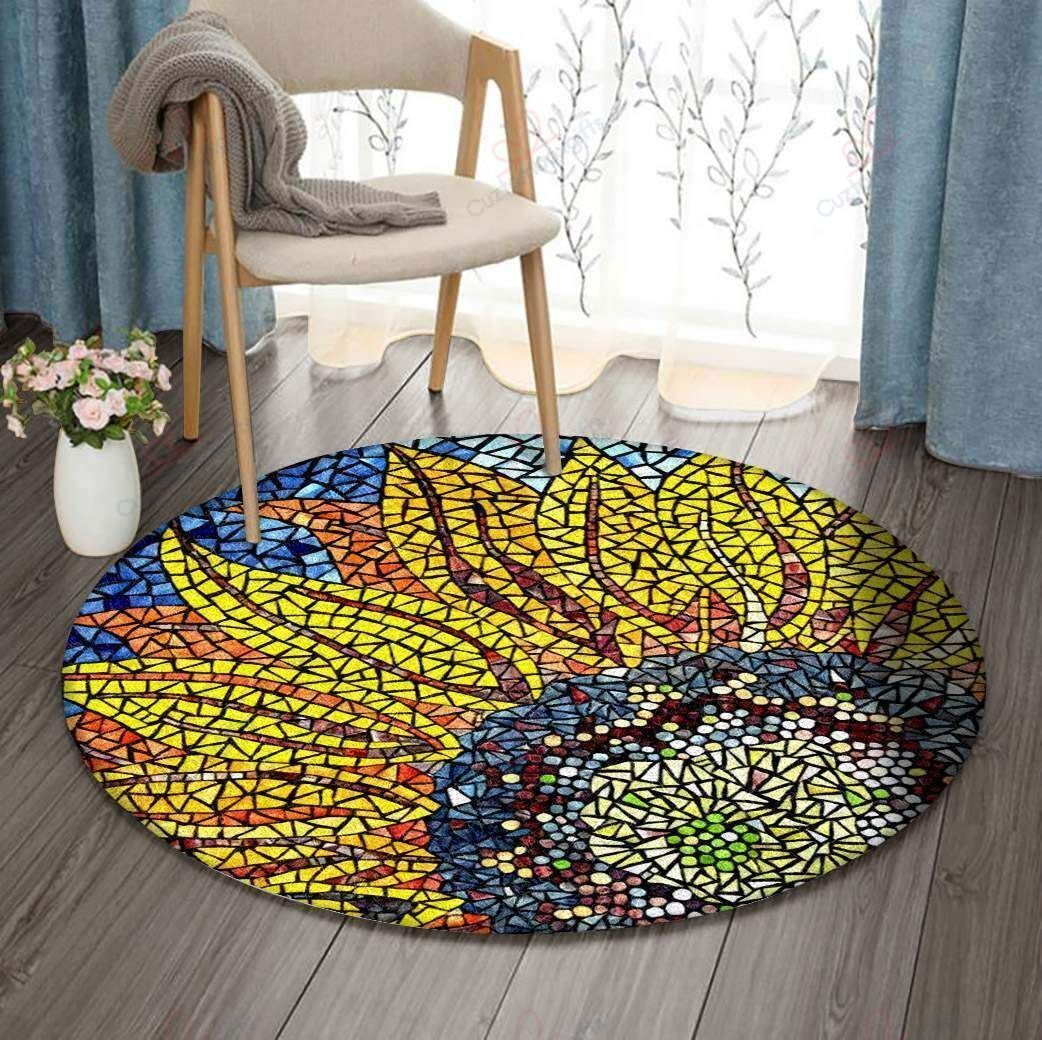 Sunflower By Stone Round Carpet Floor Rug Living Room Bedroom Decor Round Area Rug Carpet Sunflower By Stone Round Carpet Floor Rug Living Room Bedroom Decor Round Area Rug Carpet