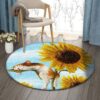 Sunflower Cat Round Carpet Floor Rug Living Room Bedroom Decor Round Area Rug Carpet