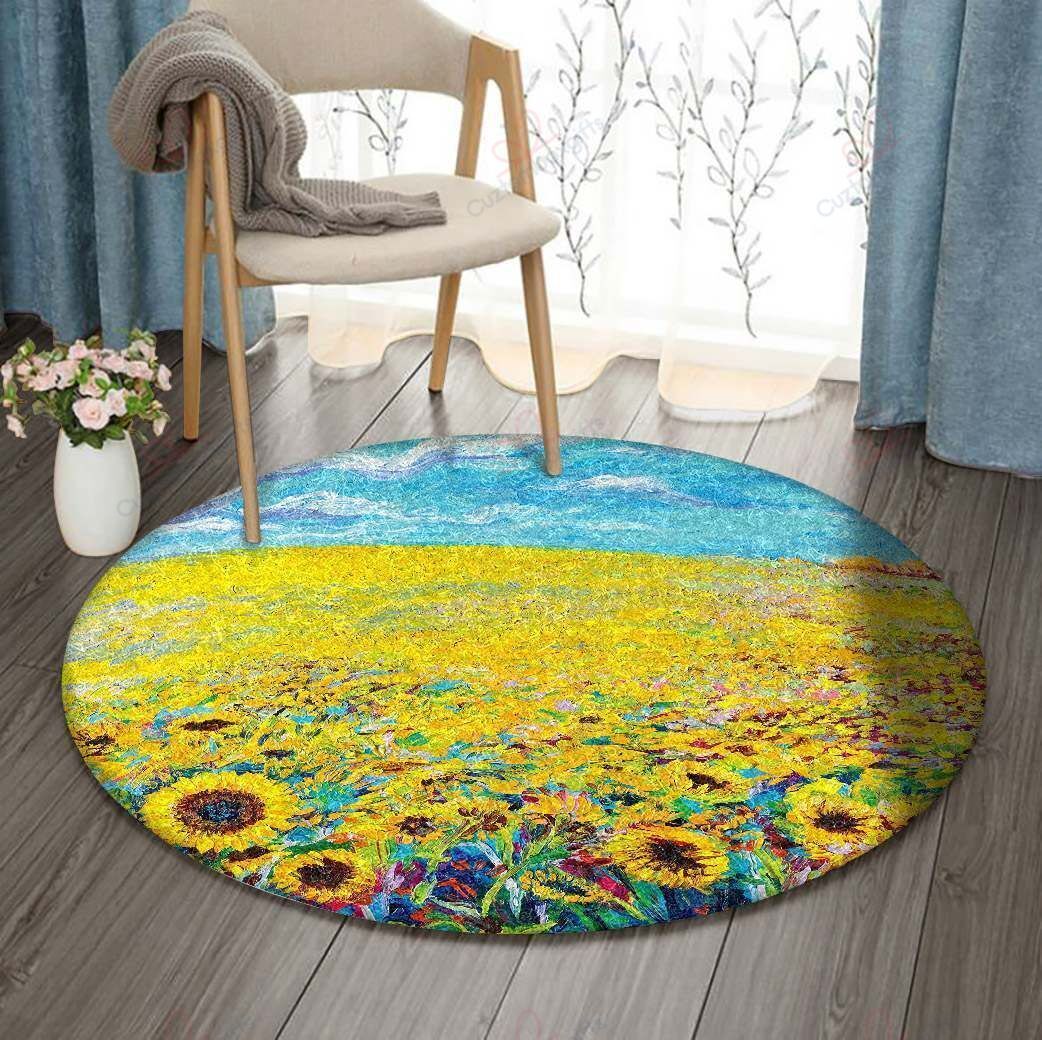 Sunflower Garden And Sky Round Carpet Floor Rug Living Room Bedroom Decor Round Area Rug Carpet Sunflower Garden And Sky Round Carpet Floor Rug Living Room Bedroom Decor Round Area Rug Carpet