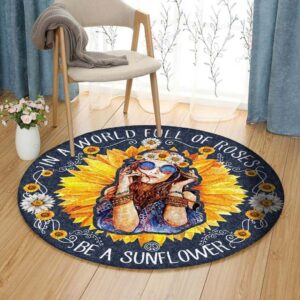 Sunflower Girl Round Carpet Floor Rug Living Room Bedroom Decor Round Area Rug Carpet