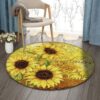 Sunflower Love Round Carpet Floor Rug Living Room Bedroom Decor Round Area Rug Carpet